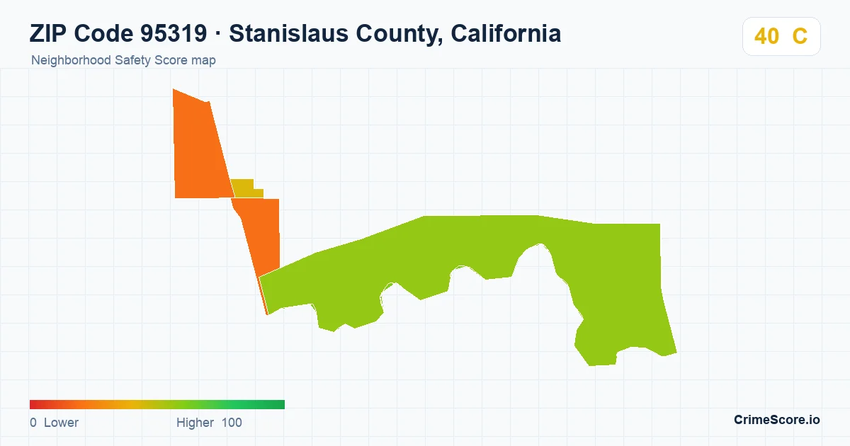 ZIP Code 95319 in Stanislaus County, California neighborhood Safety Score map