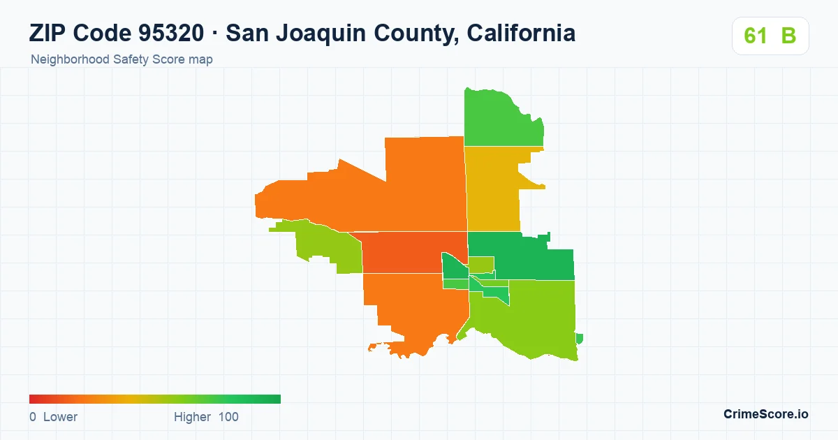 ZIP Code 95320 in San Joaquin County, California neighborhood Safety Score map