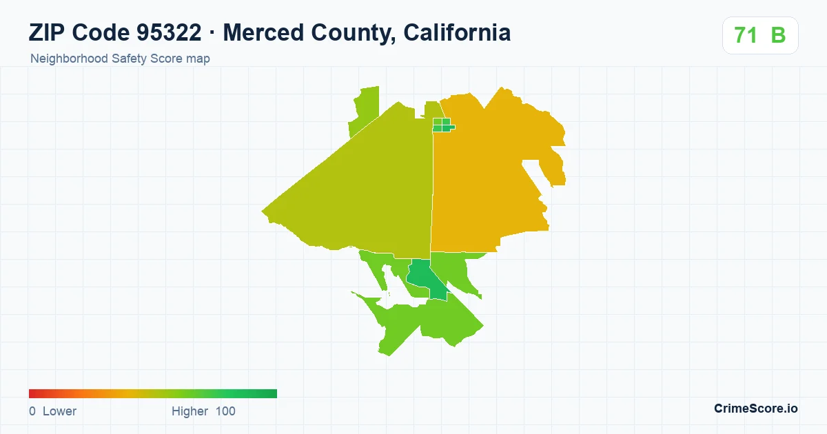 ZIP Code 95322 in Merced County, California neighborhood Safety Score map