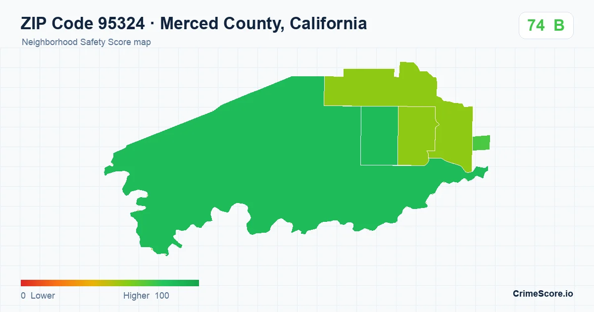 ZIP Code 95324 in Merced County, California neighborhood Safety Score map