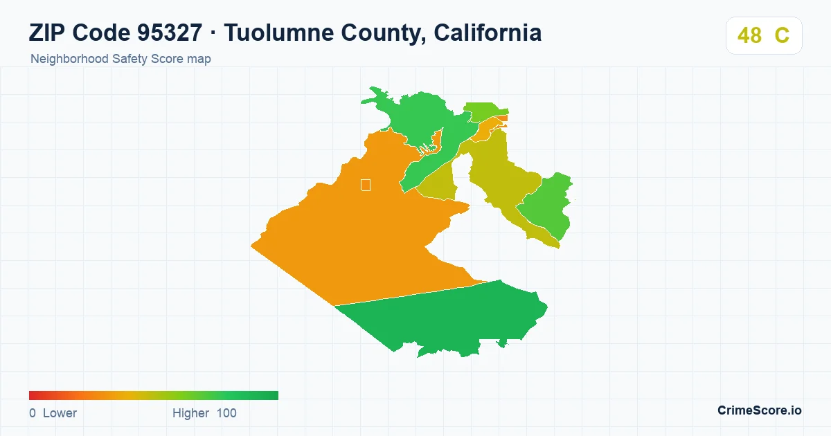 ZIP Code 95327 in Tuolumne County, California neighborhood Safety Score map