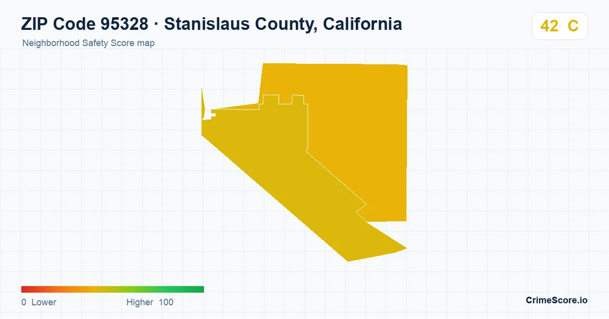ZIP Code 95328 in Stanislaus County, California neighborhood Safety Score map