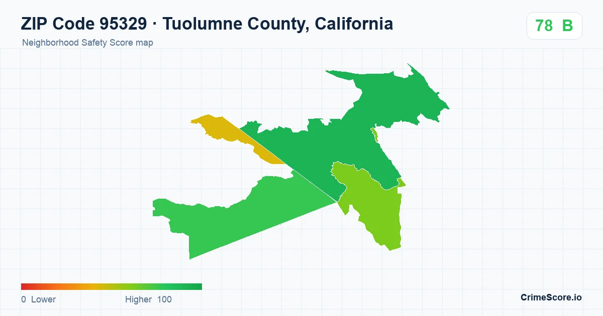 ZIP Code 95329 in Tuolumne County, California neighborhood Safety Score map