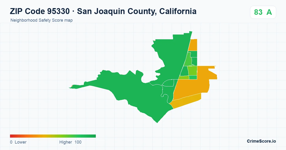 ZIP Code 95330 in San Joaquin County, California neighborhood Safety Score map