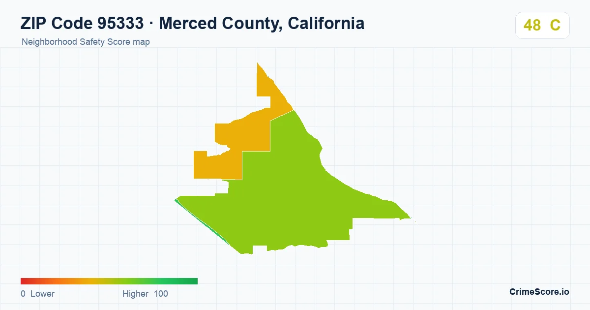 ZIP Code 95333 in Merced County, California neighborhood Safety Score map