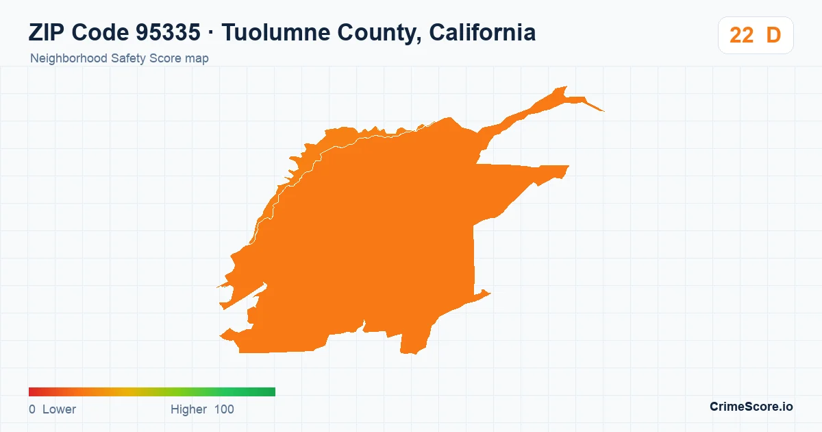 ZIP Code 95335 in Tuolumne County, California neighborhood Safety Score map