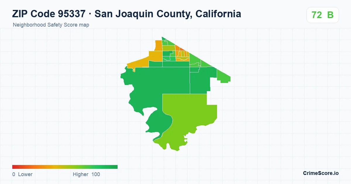 ZIP Code 95337 in San Joaquin County, California neighborhood Safety Score map