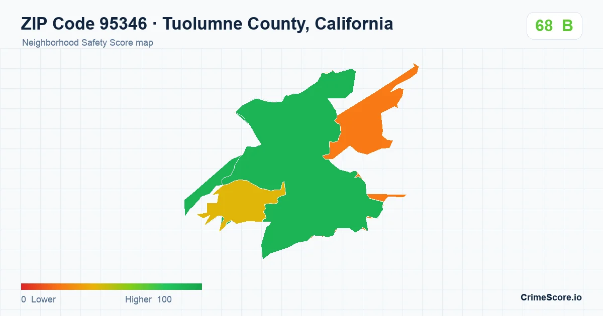 ZIP Code 95346 in Tuolumne County, California neighborhood Safety Score map