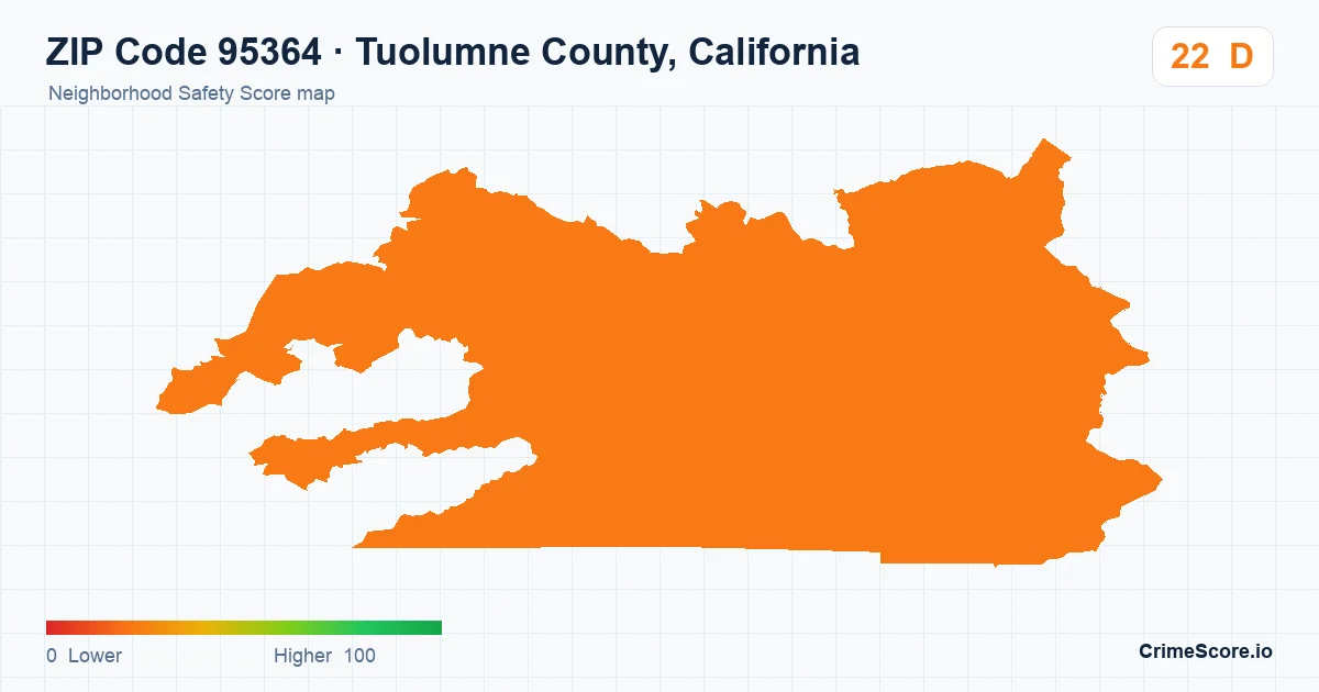 ZIP Code 95364 in Tuolumne County, California neighborhood Safety Score map