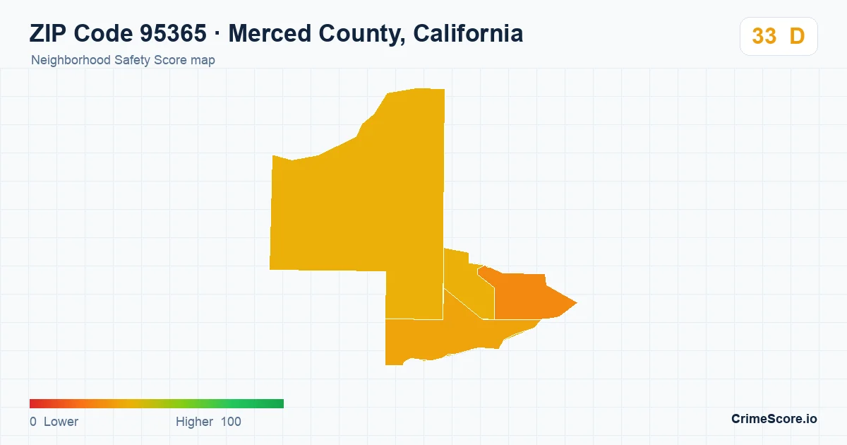 ZIP Code 95365 in Merced County, California neighborhood Safety Score map