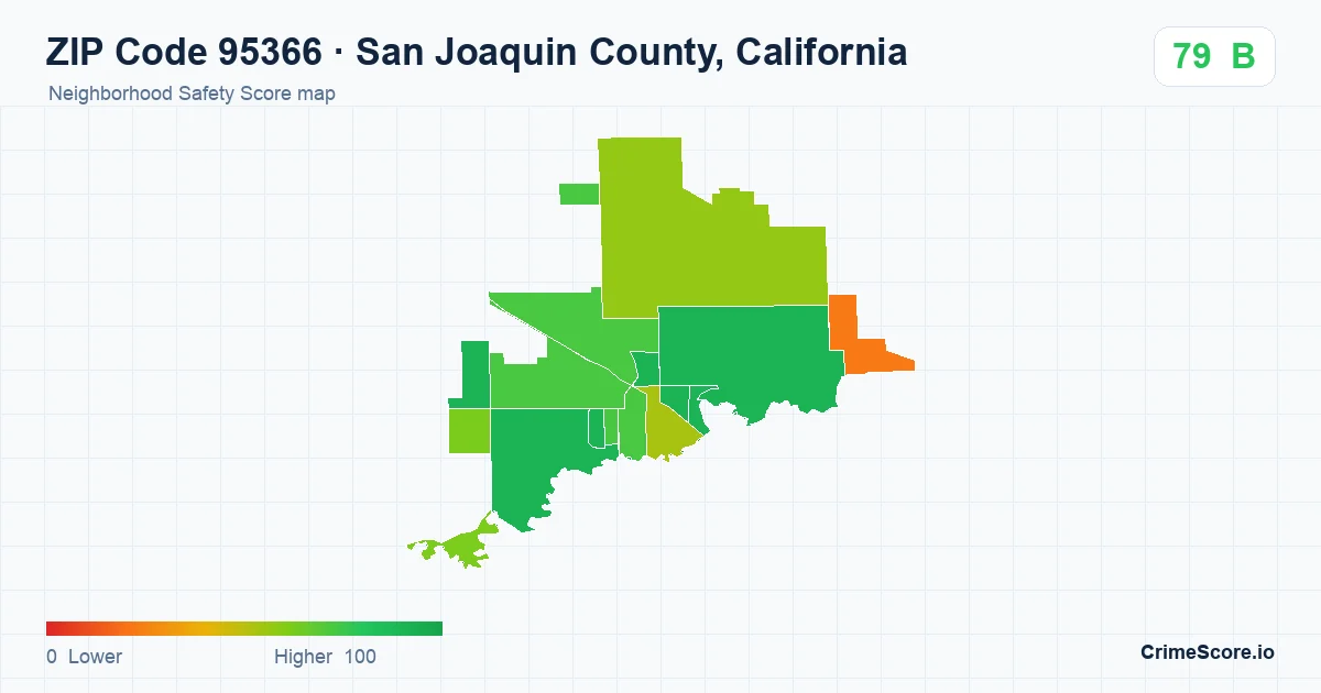 ZIP Code 95366 in San Joaquin County, California neighborhood Safety Score map