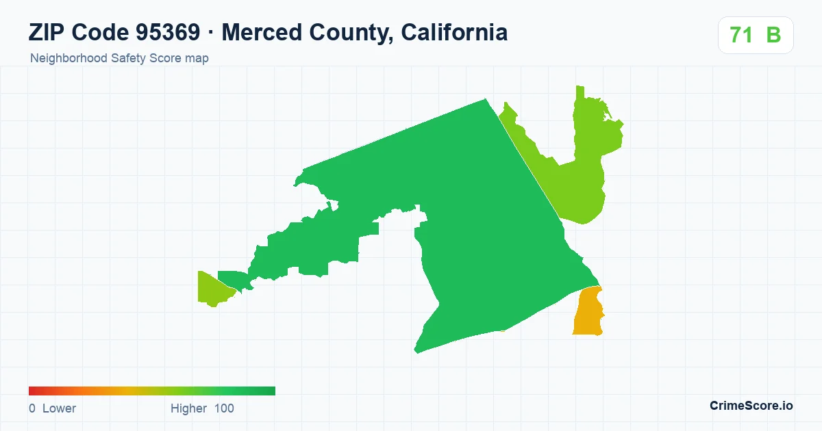 ZIP Code 95369 in Merced County, California neighborhood Safety Score map