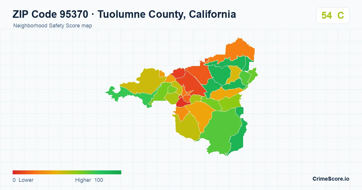 ZIP Code 95370 in Tuolumne County, California neighborhood Safety Score map