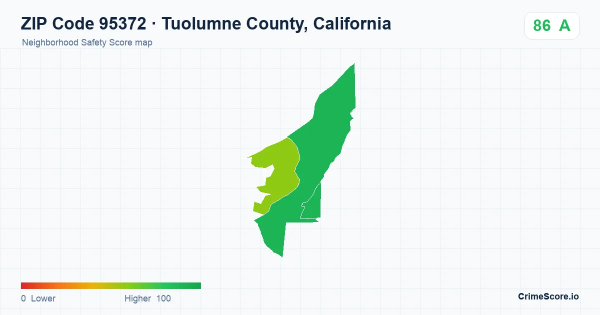 ZIP Code 95372 in Tuolumne County, California neighborhood Safety Score map