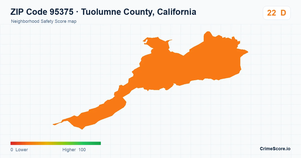 ZIP Code 95375 in Tuolumne County, California neighborhood Safety Score map