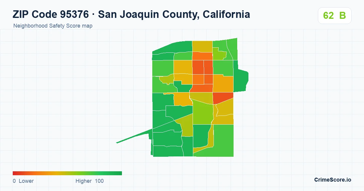 ZIP Code 95376 in San Joaquin County, California neighborhood Safety Score map