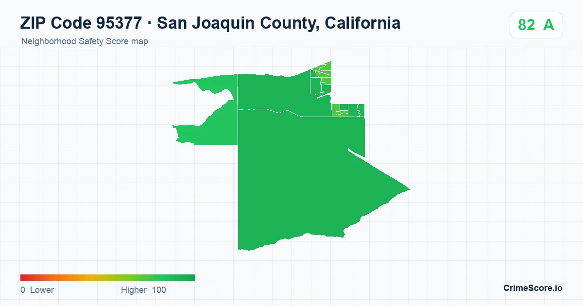ZIP Code 95377 in San Joaquin County, California neighborhood Safety Score map