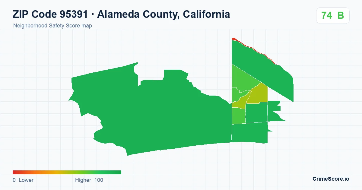 ZIP Code 95391 in Alameda County, California neighborhood Safety Score map