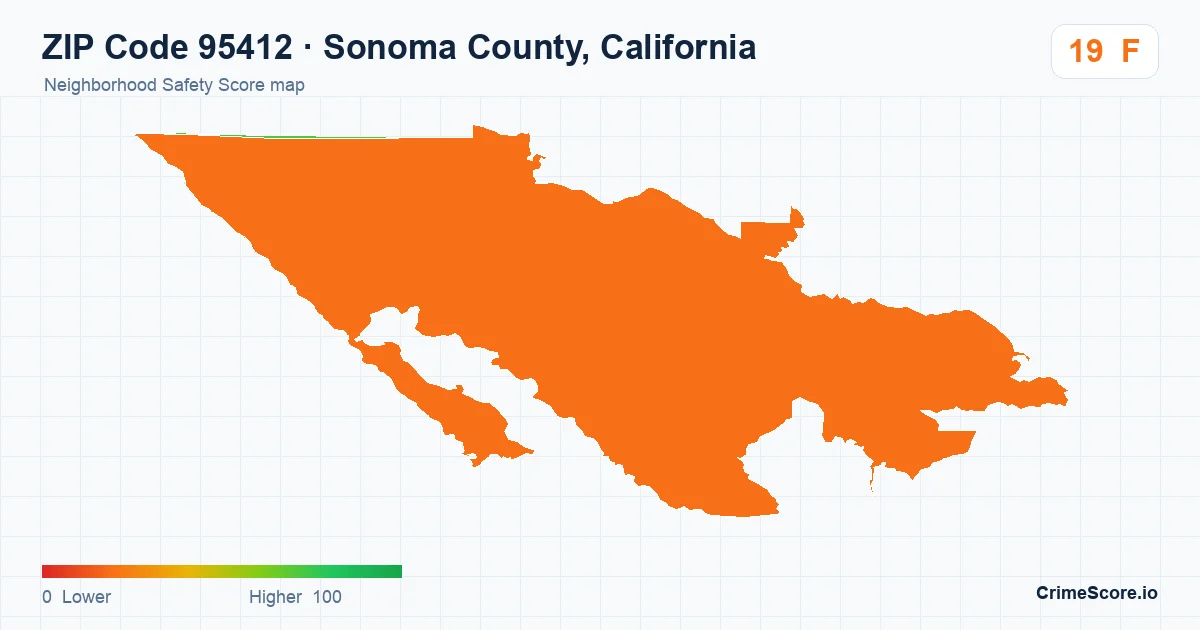 ZIP Code 95412 in Sonoma County, California neighborhood Safety Score map