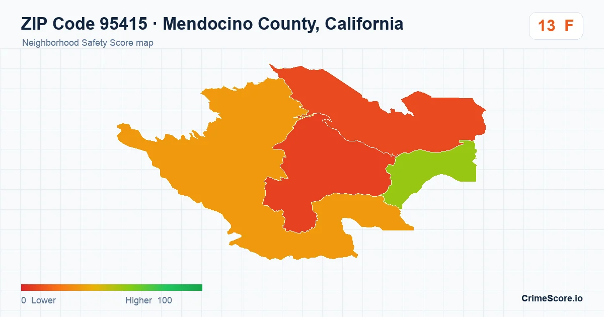 ZIP Code 95415 in Mendocino County, California neighborhood Safety Score map