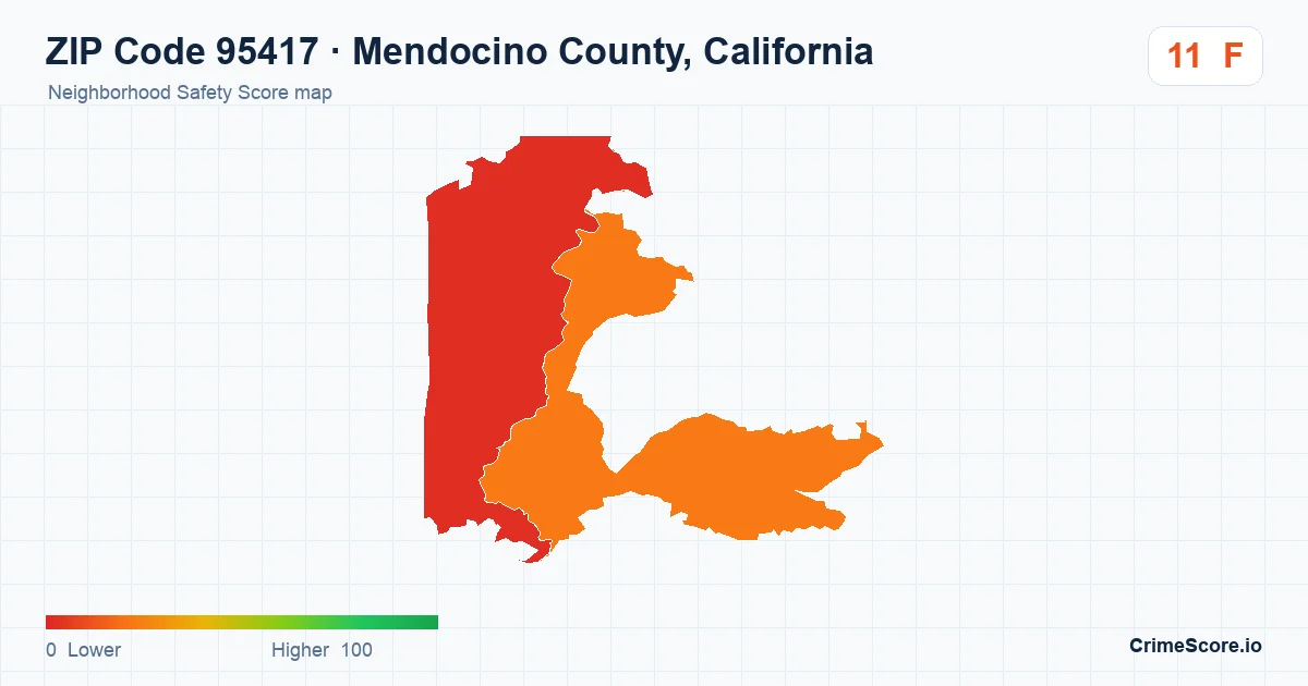 ZIP Code 95417 in Mendocino County, California neighborhood Safety Score map
