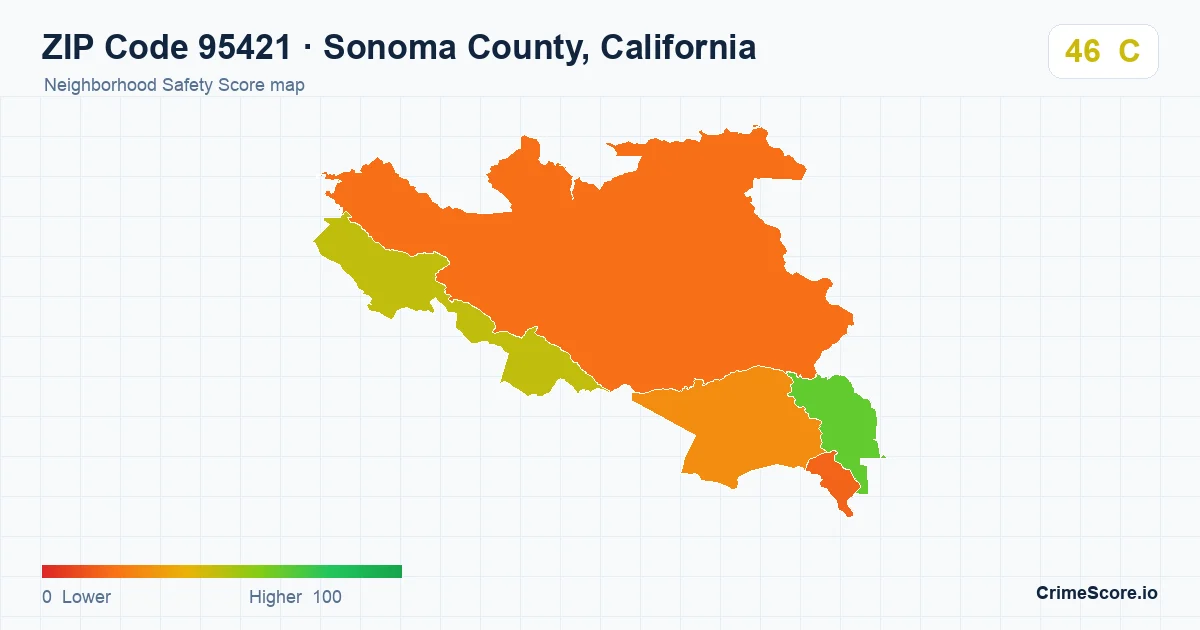 ZIP Code 95421 in Sonoma County, California neighborhood Safety Score map
