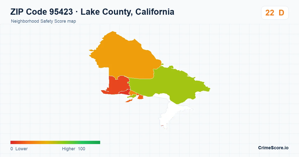 ZIP Code 95423 in Lake County, California neighborhood Safety Score map