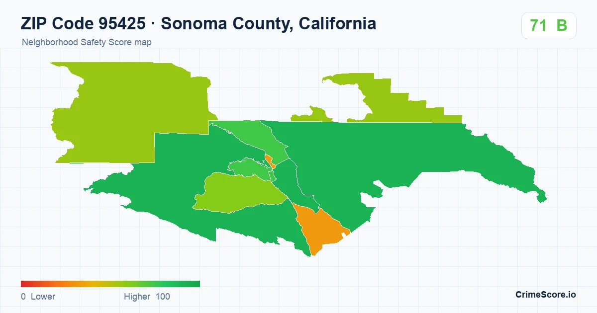ZIP Code 95425 in Sonoma County, California neighborhood Safety Score map