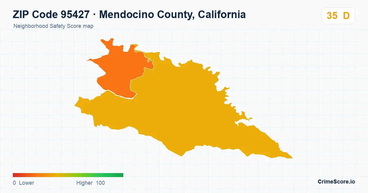 ZIP Code 95427 in Mendocino County, California neighborhood Safety Score map