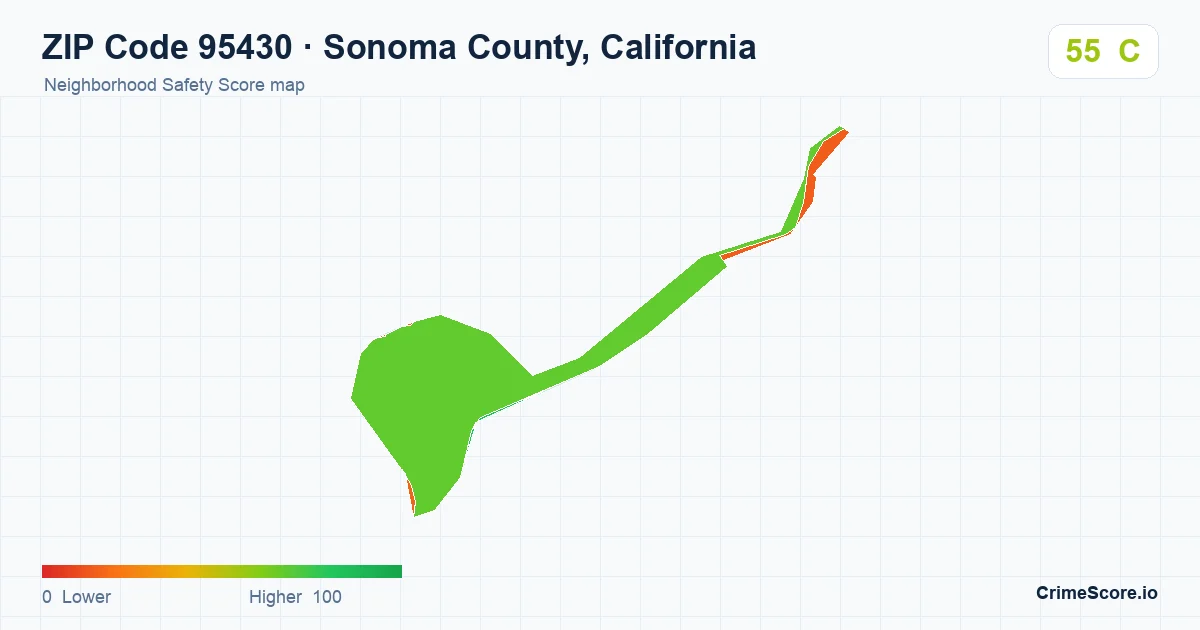 ZIP Code 95430 in Sonoma County, California neighborhood Safety Score map