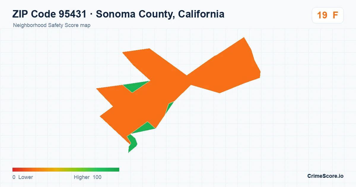 ZIP Code 95431 in Sonoma County, California neighborhood Safety Score map