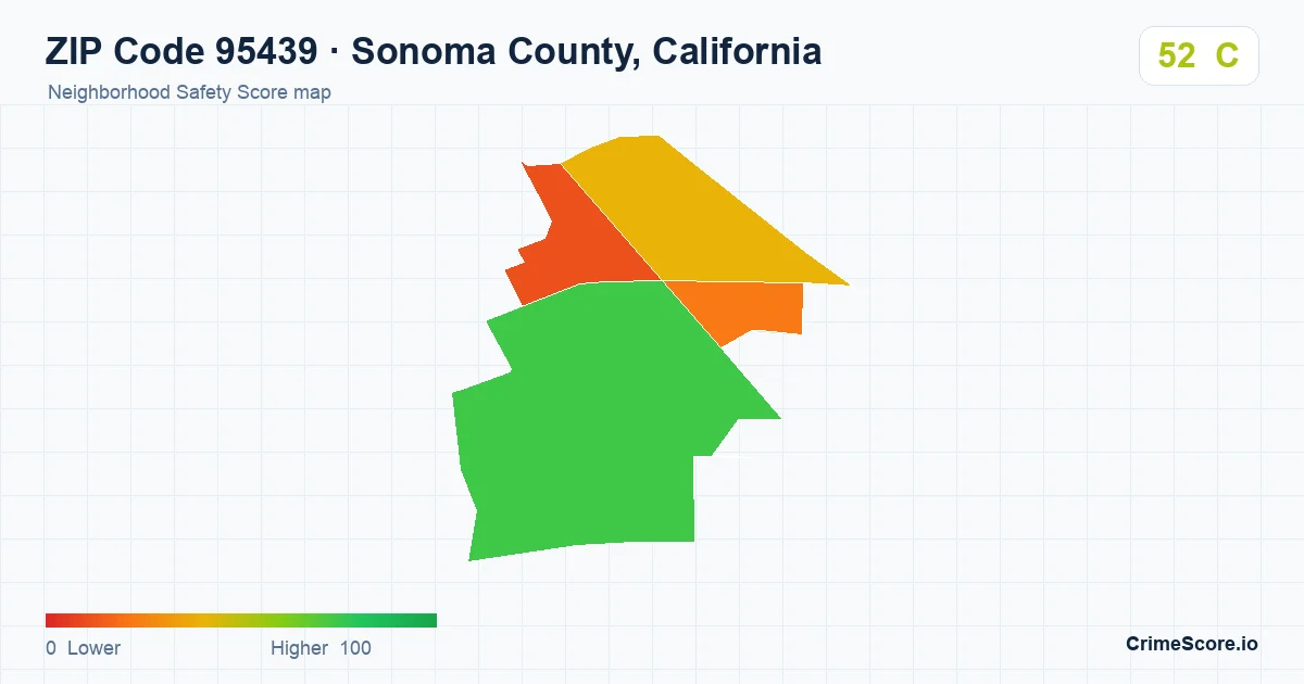 ZIP Code 95439 in Sonoma County, California neighborhood Safety Score map