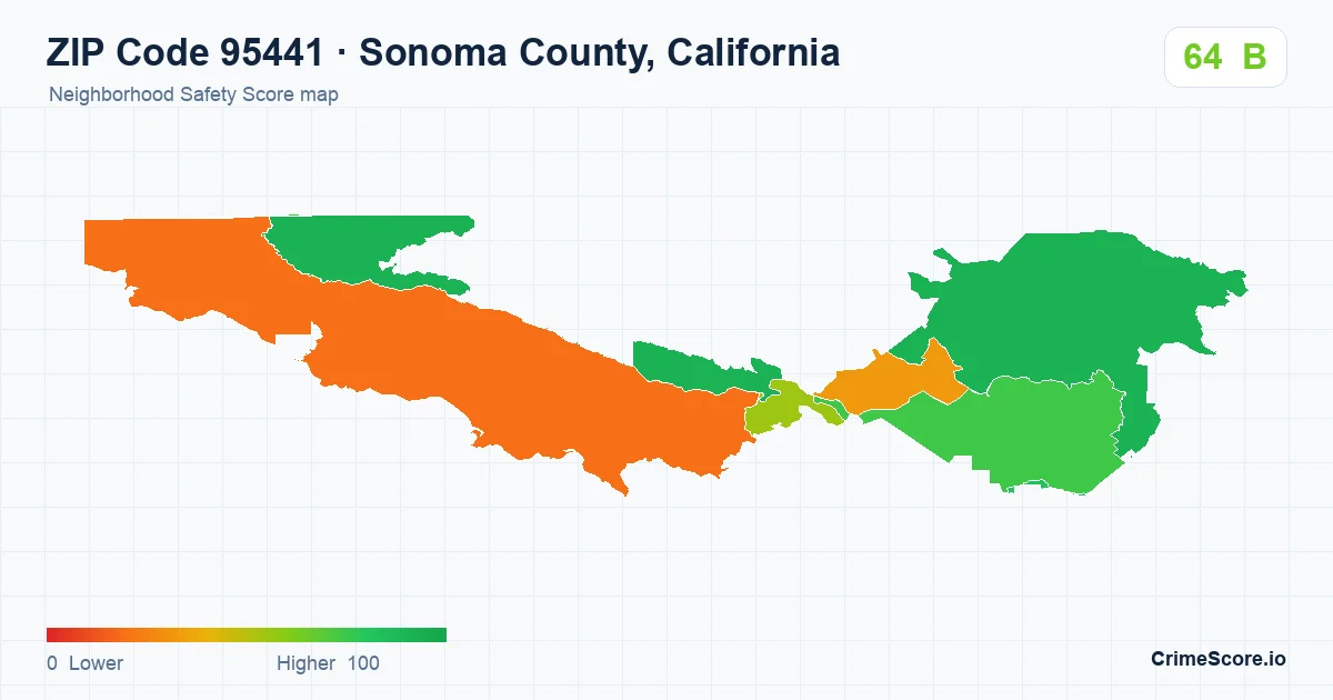 ZIP Code 95441 in Sonoma County, California neighborhood Safety Score map