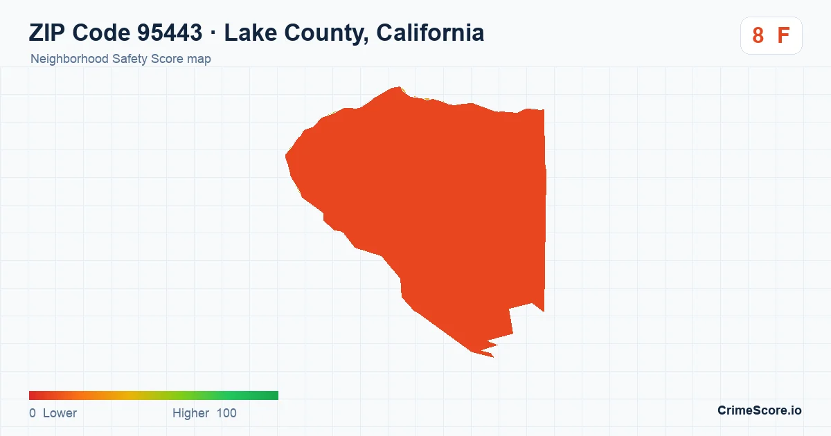 ZIP Code 95443 in Lake County, California neighborhood Safety Score map