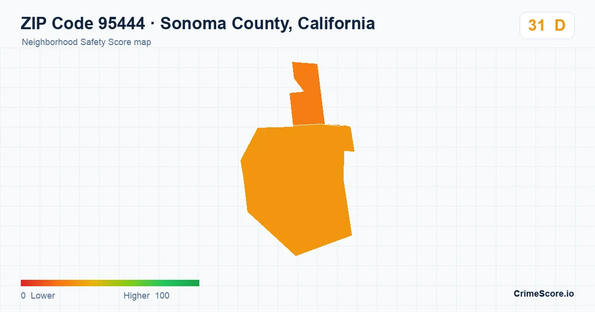 ZIP Code 95444 in Sonoma County, California neighborhood Safety Score map