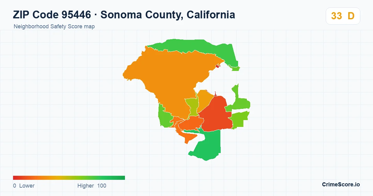 ZIP Code 95446 in Sonoma County, California neighborhood Safety Score map