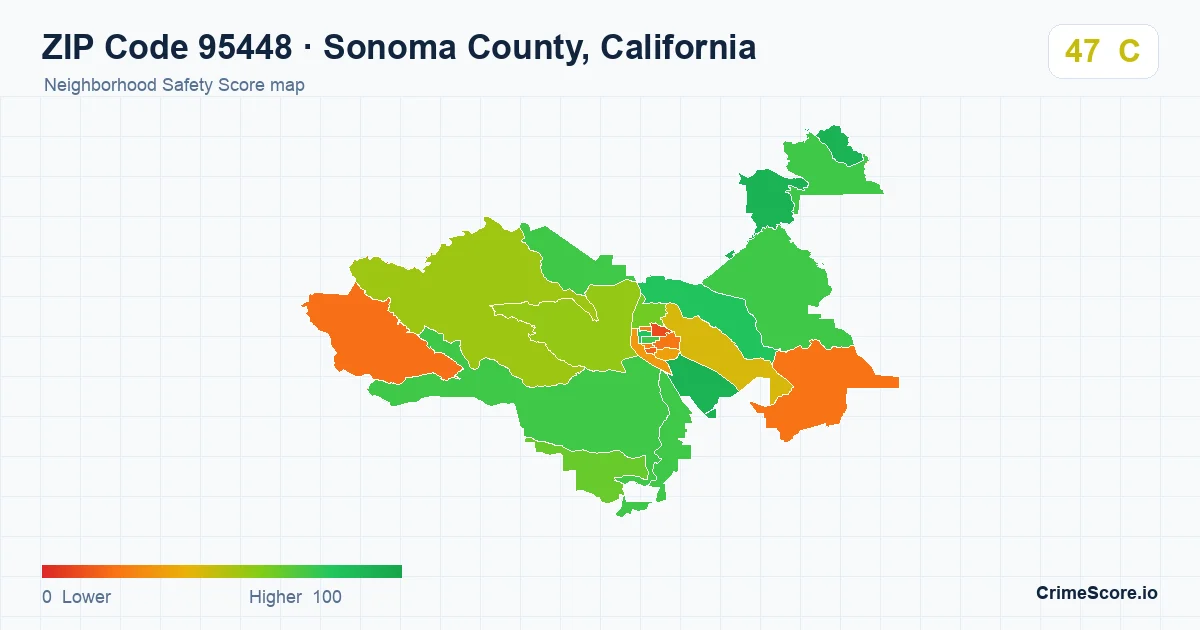 ZIP Code 95448 in Sonoma County, California neighborhood Safety Score map
