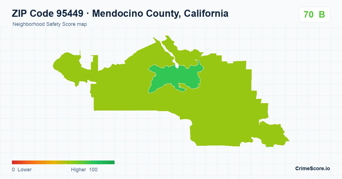 ZIP Code 95449 in Mendocino County, California neighborhood Safety Score map