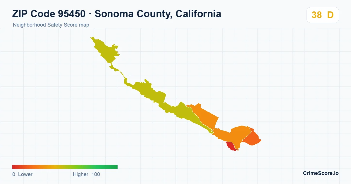 ZIP Code 95450 in Sonoma County, California neighborhood Safety Score map
