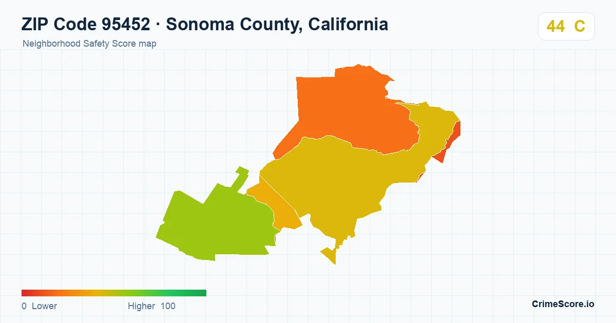 ZIP Code 95452 in Sonoma County, California neighborhood Safety Score map