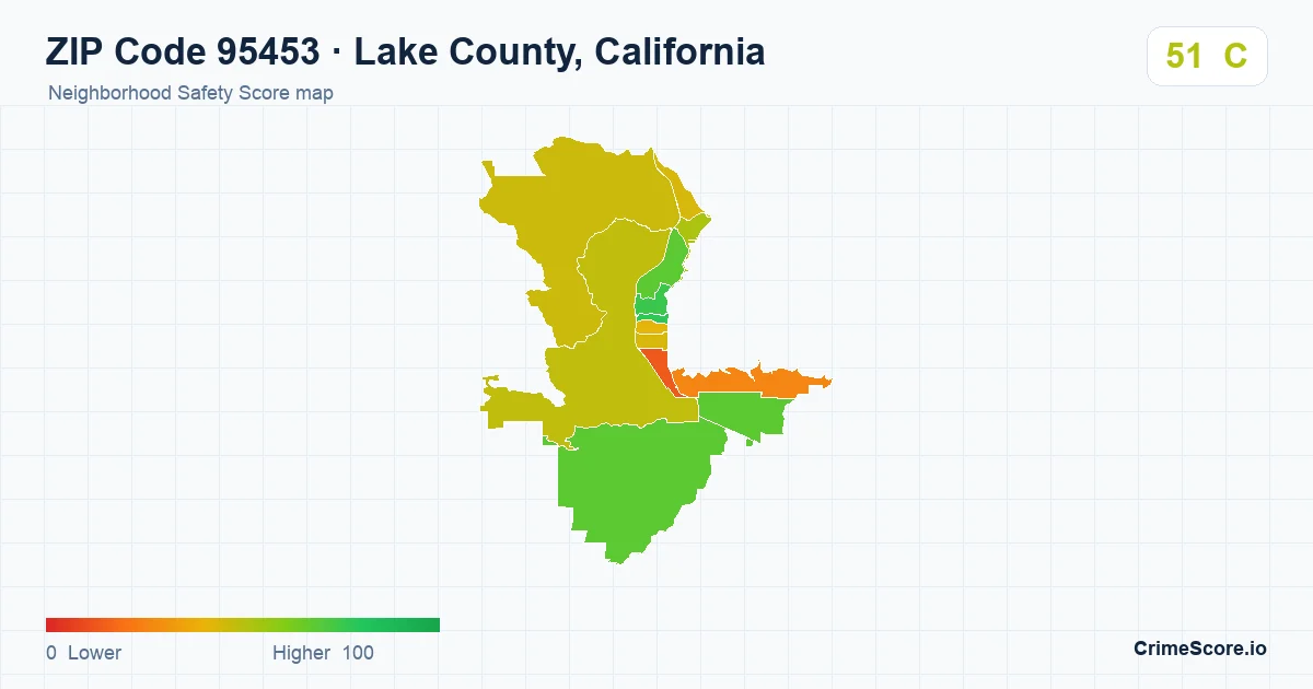 ZIP Code 95453 in Lake County, California neighborhood Safety Score map