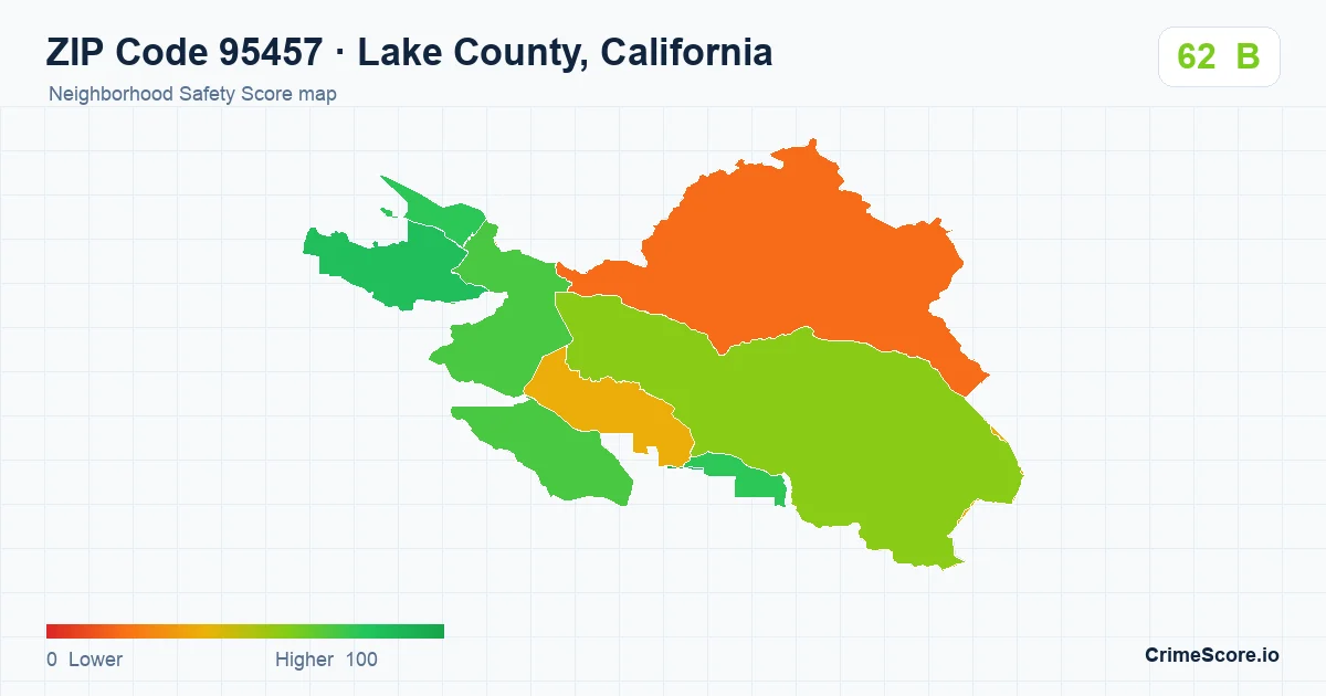 ZIP Code 95457 in Lake County, California neighborhood Safety Score map