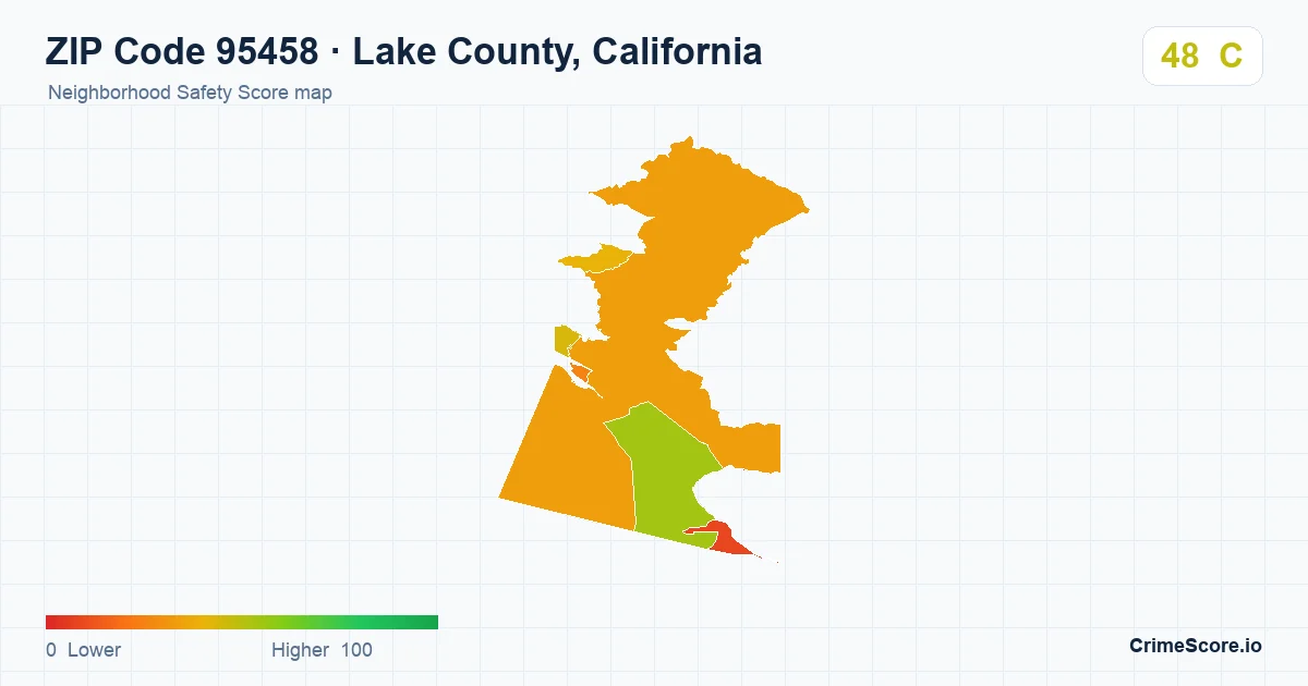 ZIP Code 95458 in Lake County, California neighborhood Safety Score map