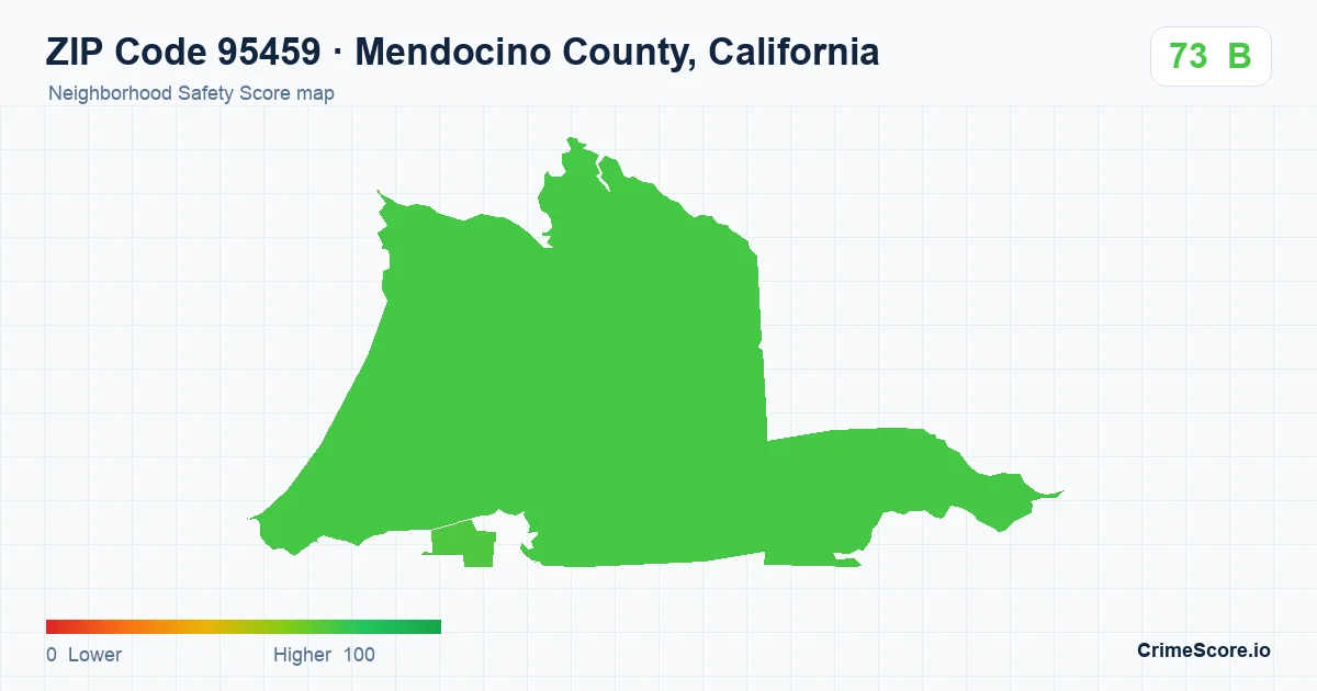 ZIP Code 95459 in Mendocino County, California neighborhood Safety Score map