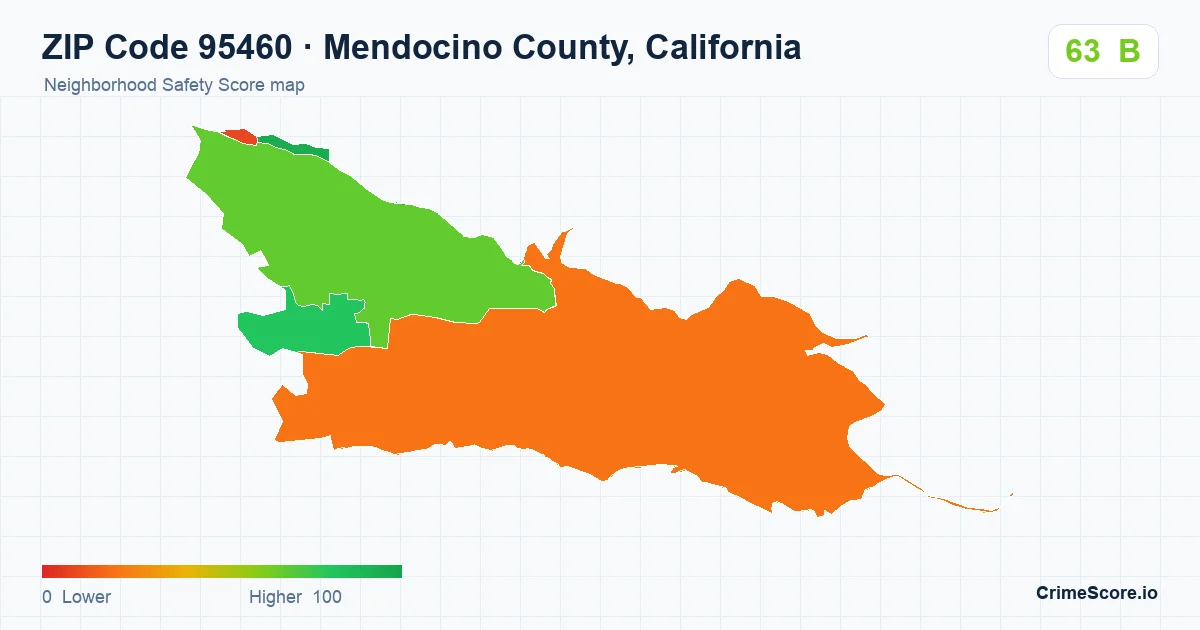 ZIP Code 95460 in Mendocino County, California neighborhood Safety Score map