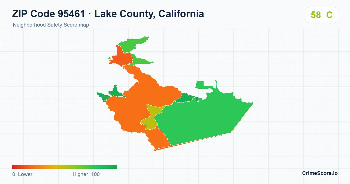 ZIP Code 95461 in Lake County, California neighborhood Safety Score map