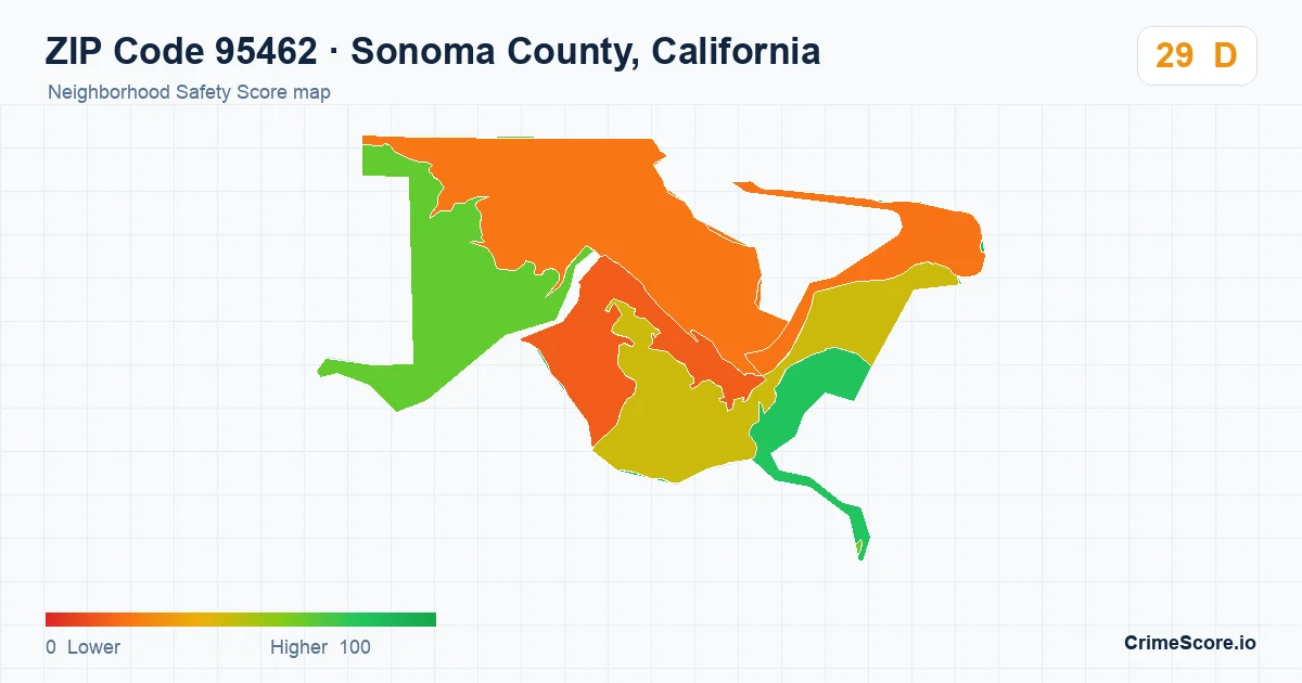 ZIP Code 95462 in Sonoma County, California neighborhood Safety Score map