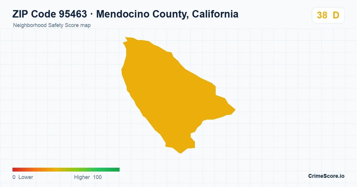 ZIP Code 95463 in Mendocino County, California neighborhood Safety Score map