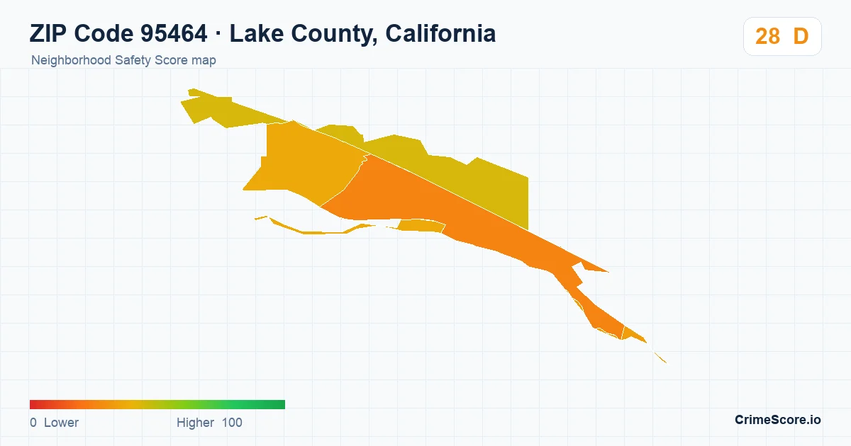 ZIP Code 95464 in Lake County, California neighborhood Safety Score map