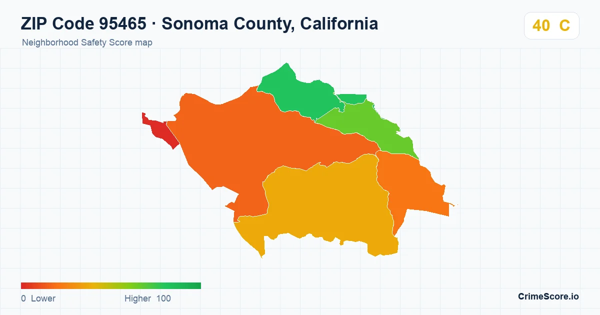 ZIP Code 95465 in Sonoma County, California neighborhood Safety Score map